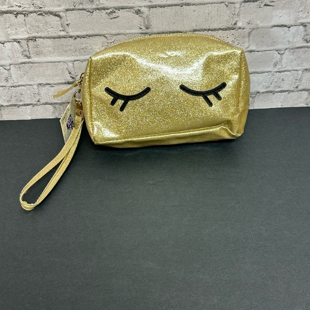 Rock and Rose Hobby Lobby Gold Sparkle Bag Closed Lashes 7in X 5in Wristlet NEW